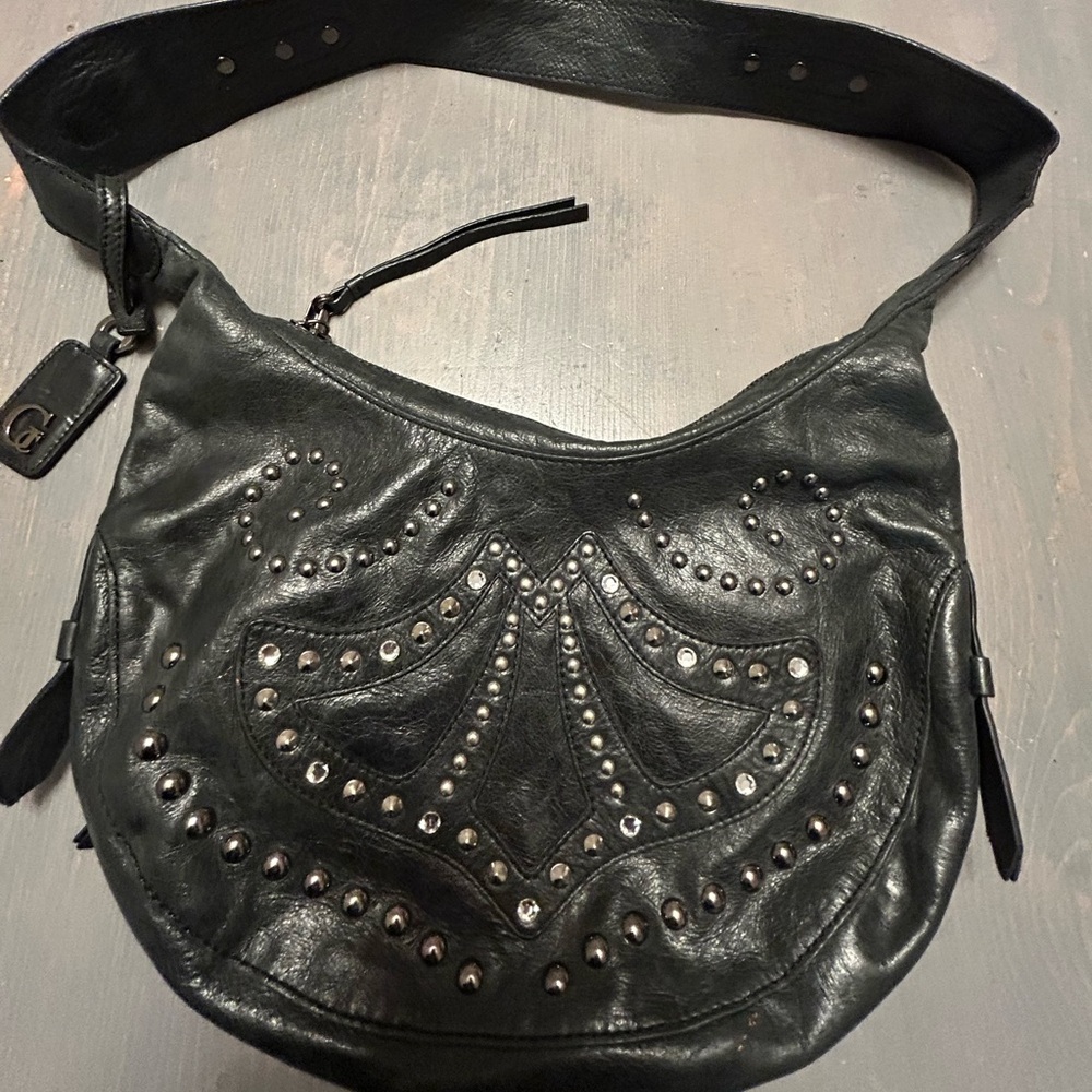 Y2k Vintage leather  Guess  embellished studded shoulder bag